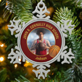 Maroon Gold Basketball Player Photo Tin Sneeuwvlok Ornament
