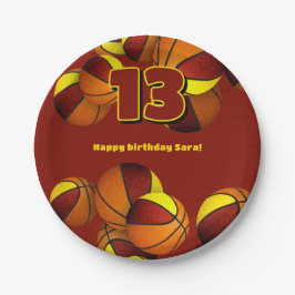 Maroon Gold Basketballs Meisjes Jongens Sportfeest Papieren Bordje
