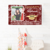 Maroon Gold Bubbles Gefeliciteerd Foto Afstuderen Spandoek (Insitu)