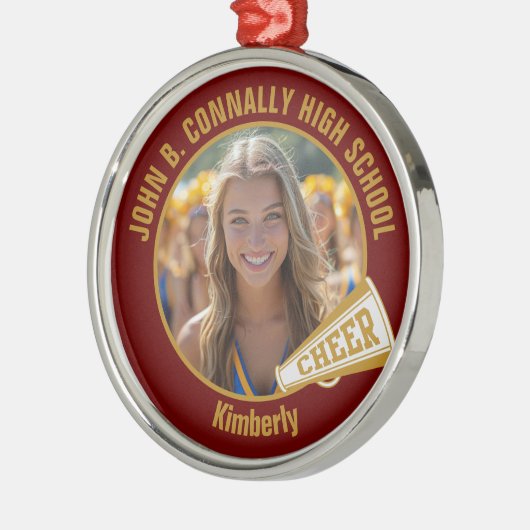Maroon Gold Cheerleader Photo Christmas Metalen Ornament (Links)