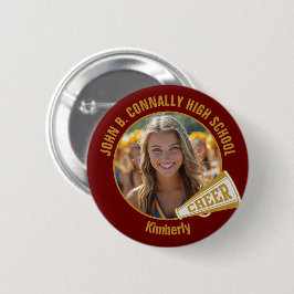 Maroon Gold Cheerleader Photo High School Spirit Ronde Button 5,7 Cm