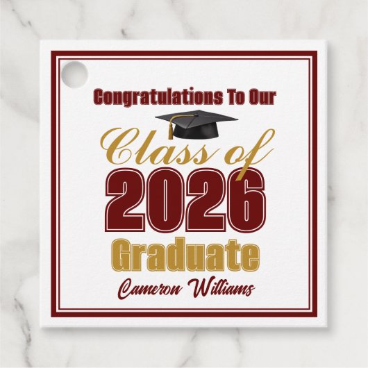 Maroon Gold Class of 2026 Custom Graduation Party Bedankjes Labels (Voorkant)