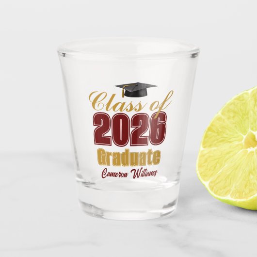 Maroon Gold Class of 2026 Custom Graduation Party Shot Glas (Voorkant)