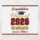 Maroon Gold Class of 2026 Custom Graduation Party Sparkling Wijnetiket (Enkel label)