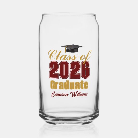 Maroon Gold Class of 2026 Graduation Party Blikvorm Glas (Voorkant)