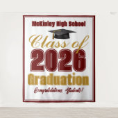 Maroon Gold Class of 2026 Graduation Photo Booth Wandkleed (Voorkant)