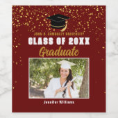 Maroon Gold College Afstudeerfeest Foto Wijn Etiket (Enkel label)