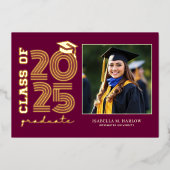 Maroon Gold College Afstuderen Fotoaankondiging Folie Uitnodiging (Voorkant)