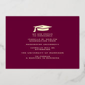 Maroon Gold College Afstuderen Fotoaankondiging Folie Uitnodiging (Achterkant)
