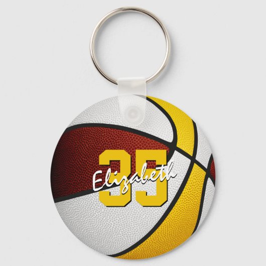 Maroon Gold Custom Jersey Nummer Basketbal Sleutelhanger (Voorkant)