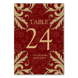 Maroon Gold Damask Wedding Table Kaarten