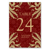 Maroon Gold Damask Wedding Table Kaarten (Voorkant)