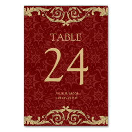 Maroon Gold Damask Wedding Table Kaarten