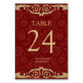 Maroon Gold Damask Wedding Table Kaarten (Achterkant)
