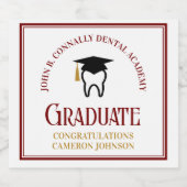 Maroon Gold Dental School Custom Graduation Party Sparkling Wijnetiket (Enkel label)