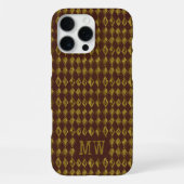 Maroon Gold Doodle Diamond Pattern Custom Monogram iPhone Hoesje (Achterkant)
