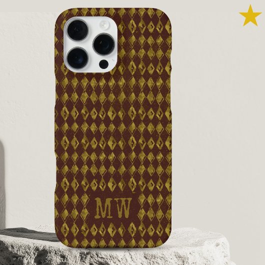 Maroon Gold Doodle Diamond Pattern Custom Monogram iPhone Hoesje