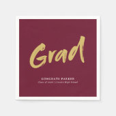 Maroon Gold Eenvoudig Modern Brush Script Afstuder Servet (Voorkant)