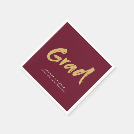 Maroon Gold Eenvoudig Modern Brush Script Afstuder Servet (Hoek)