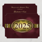 Maroon Gold Floral Button 2025 Afstudeerfeest Kaart (Voorkant / Achterkant)