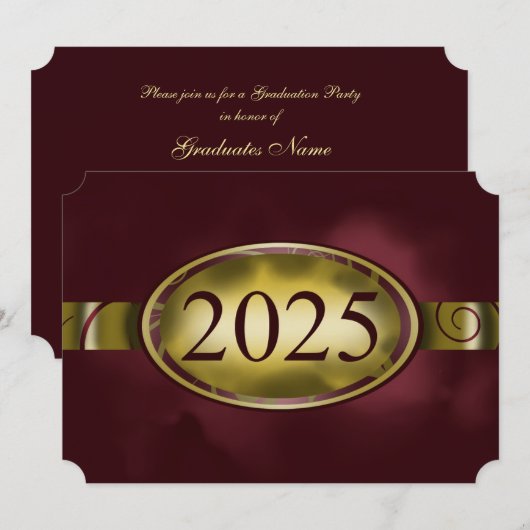 Maroon Gold Floral Button 2025 Afstudeerfeest Kaart (Voorkant / Achterkant)