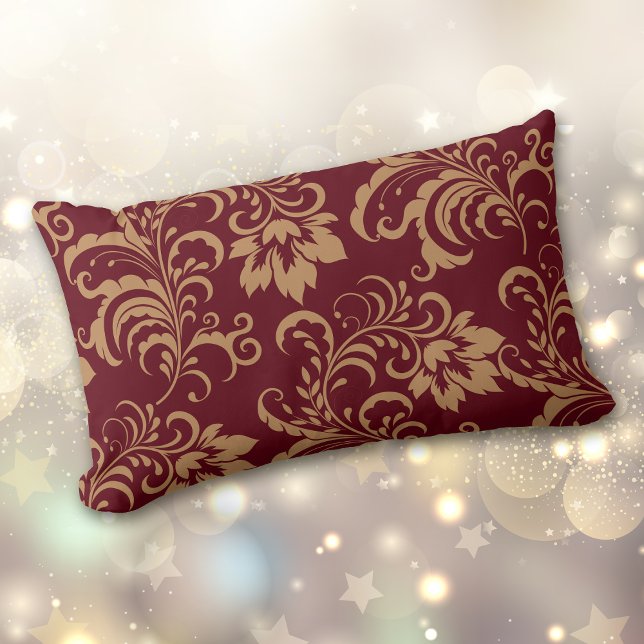 Maroon Gold Floral Swirl Kussen (Creator heeft geüpload)