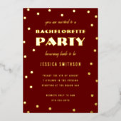 Maroon Gold Foil Confetti Bachelorette Party Folie Uitnodiging (Voorkant)