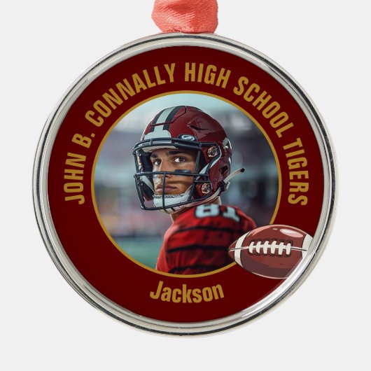 Maroon Gold Football Player Photo Christmas Metalen Ornament (Voorkant)