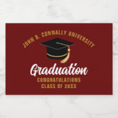 Maroon Gold Gefeliciteerd Graduation Party Sparkling Wijnetiket (Enkel label)