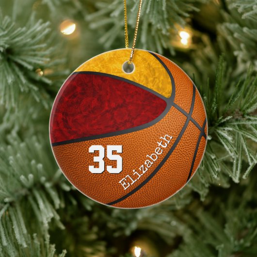 maroon gold girale basketbalteamkleuren, aangepast keramisch ornament (Boom)