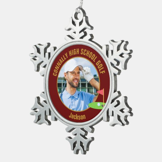 Maroon Gold Golfer Photo High School Golf Team Tin Sneeuwvlok Ornament (Rechts)