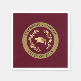 Maroon Gold Grad Cap Class of 20XX Party Servet
