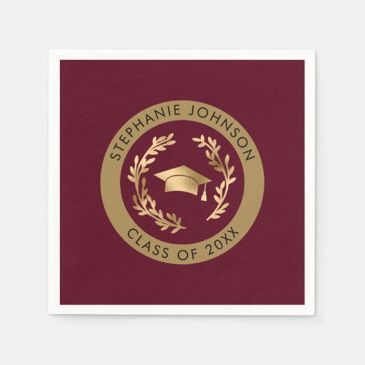 Maroon Gold Grad Cap Class of 20XX Party Servet (Voorkant)