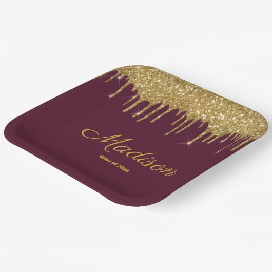 Maroon & Gold Graduation Party Afstudeerder Klasse Papieren Bordje (Gebogen)