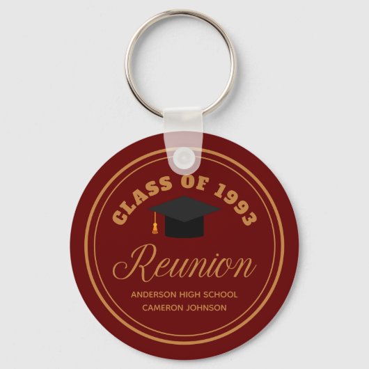 Maroon Gold High School Reunion Custom Alumni Sleutelhanger (Voorkant)