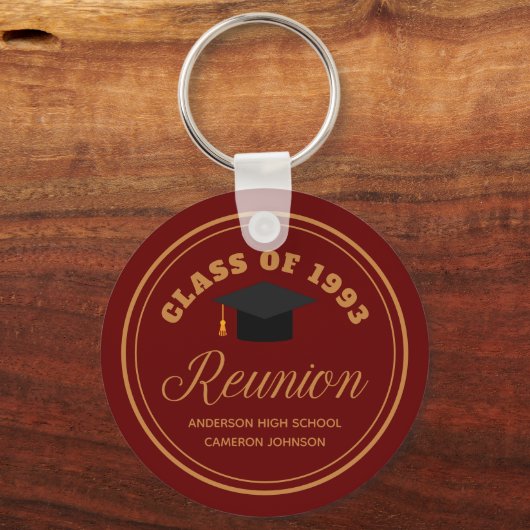 Maroon Gold High School Reunion Custom Alumni Sleutelhanger (Achterkant)