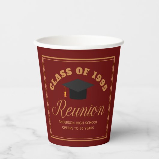Maroon Gold High School Reunion gepersonaliseerd f Papieren Bekers (Voorkant)