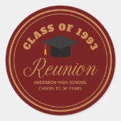 Maroon Gold High School Reunion gepersonaliseerd f Ronde Sticker (Voorkant)
