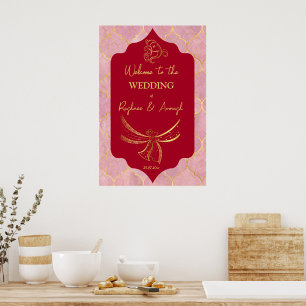 Maroon Gold Hindu bruiloft welkom teken Ganesha Poster