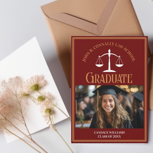 Maroon Gold Law School Afstuderen Foto Aankondiging