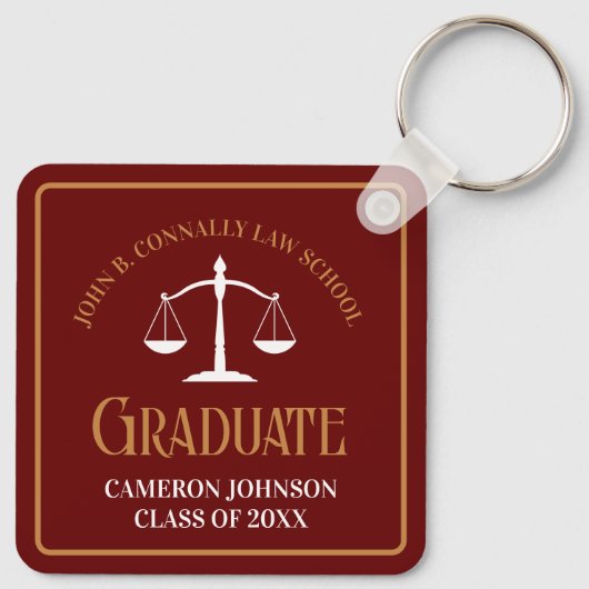 Maroon Gold Law School Afstuderen Keepsake Sleutelhanger (Achterkant)