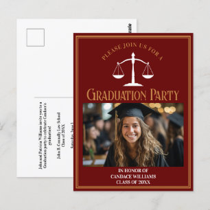 Maroon Gold Law School Afstuderen Party Uitnodigin Briefkaart