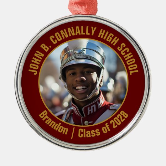 Maroon Gold Marching Band Photo Christmas Metalen Ornament (Voorkant)
