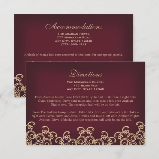 Maroon Gold Marokkaanse Routebeschrijving Accommod Informatiekaartje (Voorkant / Achterkant)