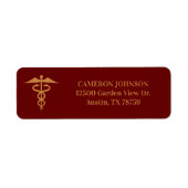 Maroon Gold Medische Caduceus Dokter Retouradres Etiket (Voorkant)