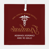 Maroon Gold Medische School Afstuderen Gift Glas Ornament (Achterkant)