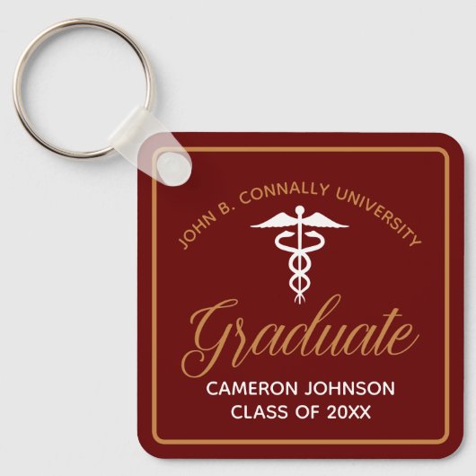 Maroon Gold Medische School Afstuderen Keepsake Sleutelhanger (Voorkant)