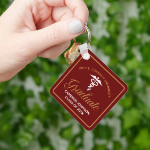 Maroon Gold Medische School Afstuderen Keepsake Sleutelhanger
