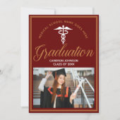 Maroon Gold Medische School Foto Afstudeerfeest Kaart (Voorkant)