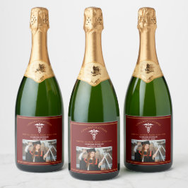 Maroon Gold Medische School Foto Afstudeerfeest Sparkling Wijnetiket